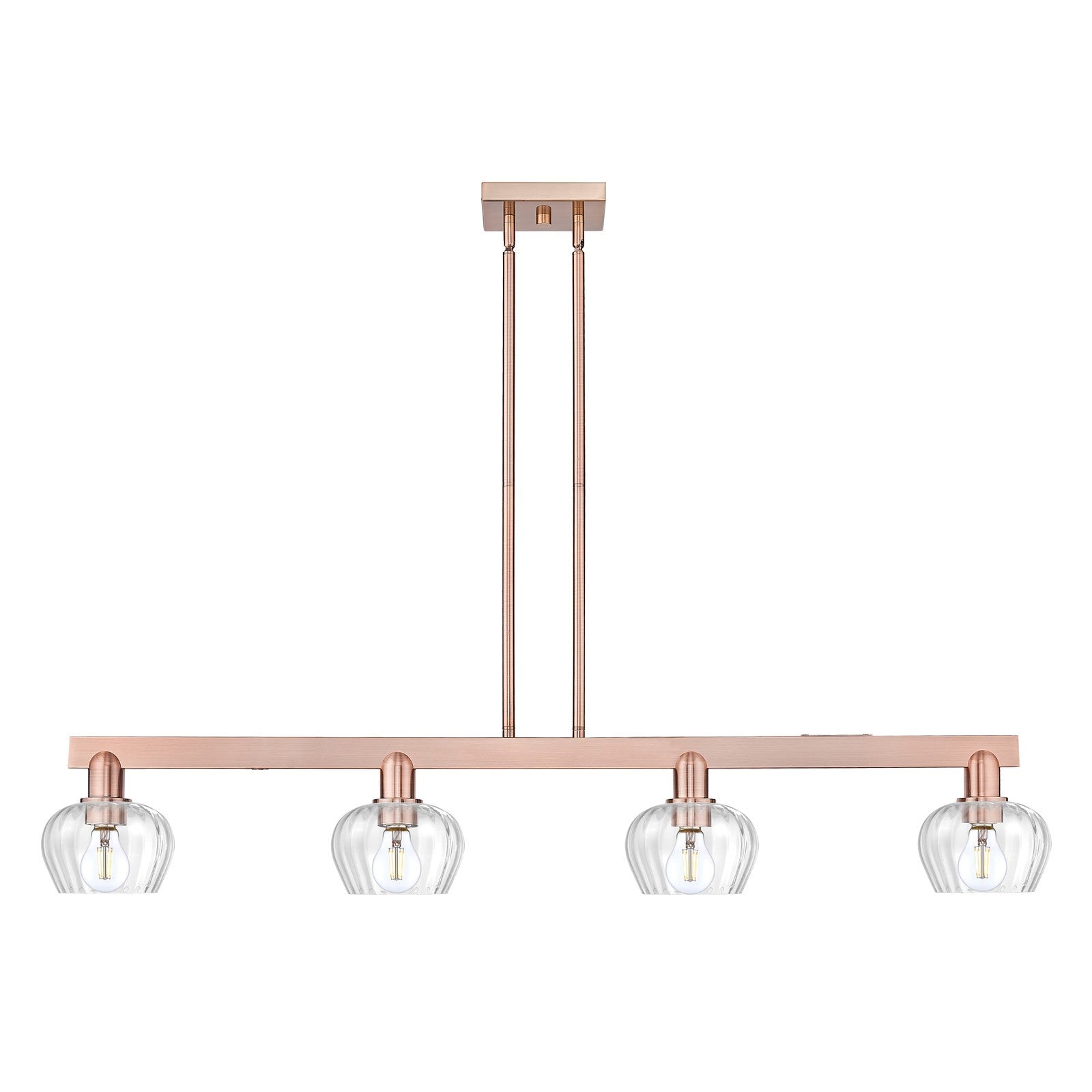 Innovations Fenton 49in 4-Light Island Light | Industrial Antique Copper Steel and Clear Ribbed Glass | Kitchen Island & Dining Room | Model 716-4I-AC-G92