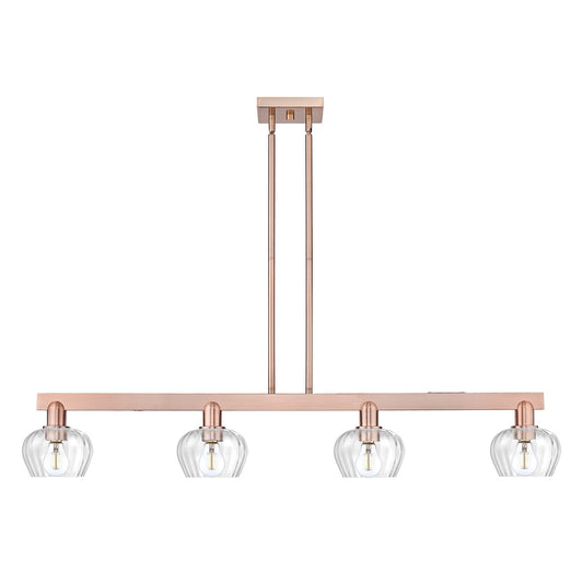 Innovations Fenton 49in 4-Light Island Light | Industrial Antique Copper Steel and Clear Ribbed Glass | Kitchen Island & Dining Room | Model 716-4I-AC-G92