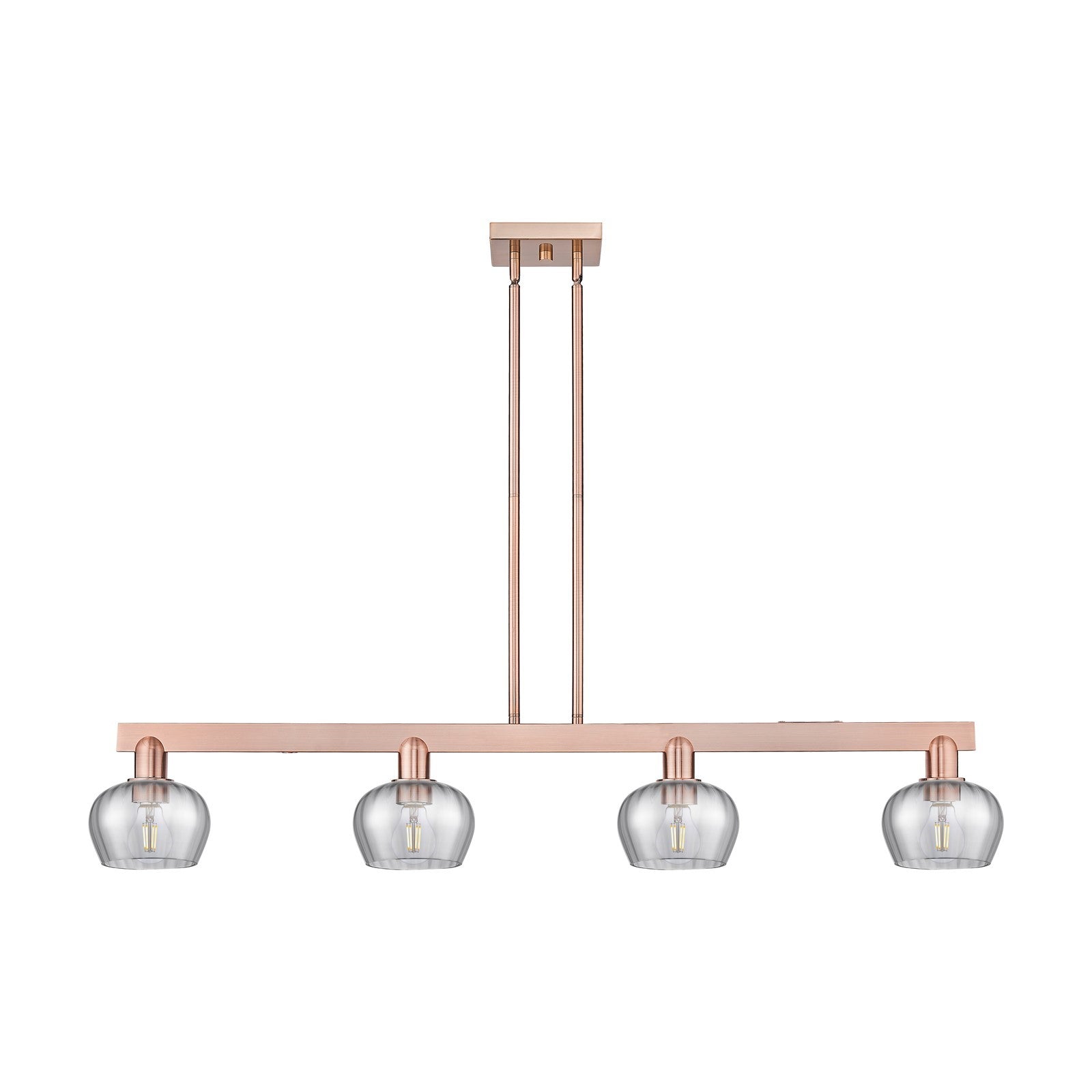 Innovations Fenton 49in 4-Light Island Light | Industrial Antique Copper Steel and Light Smoke Ribbed Glass | Kitchen Island & | Model 716-4I-AC-G93