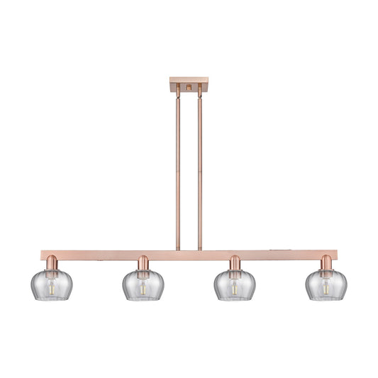 Innovations Fenton 49in 4-Light Island Light | Industrial Antique Copper Steel and Light Smoke Ribbed Glass | Kitchen Island & | Model 716-4I-AC-G93