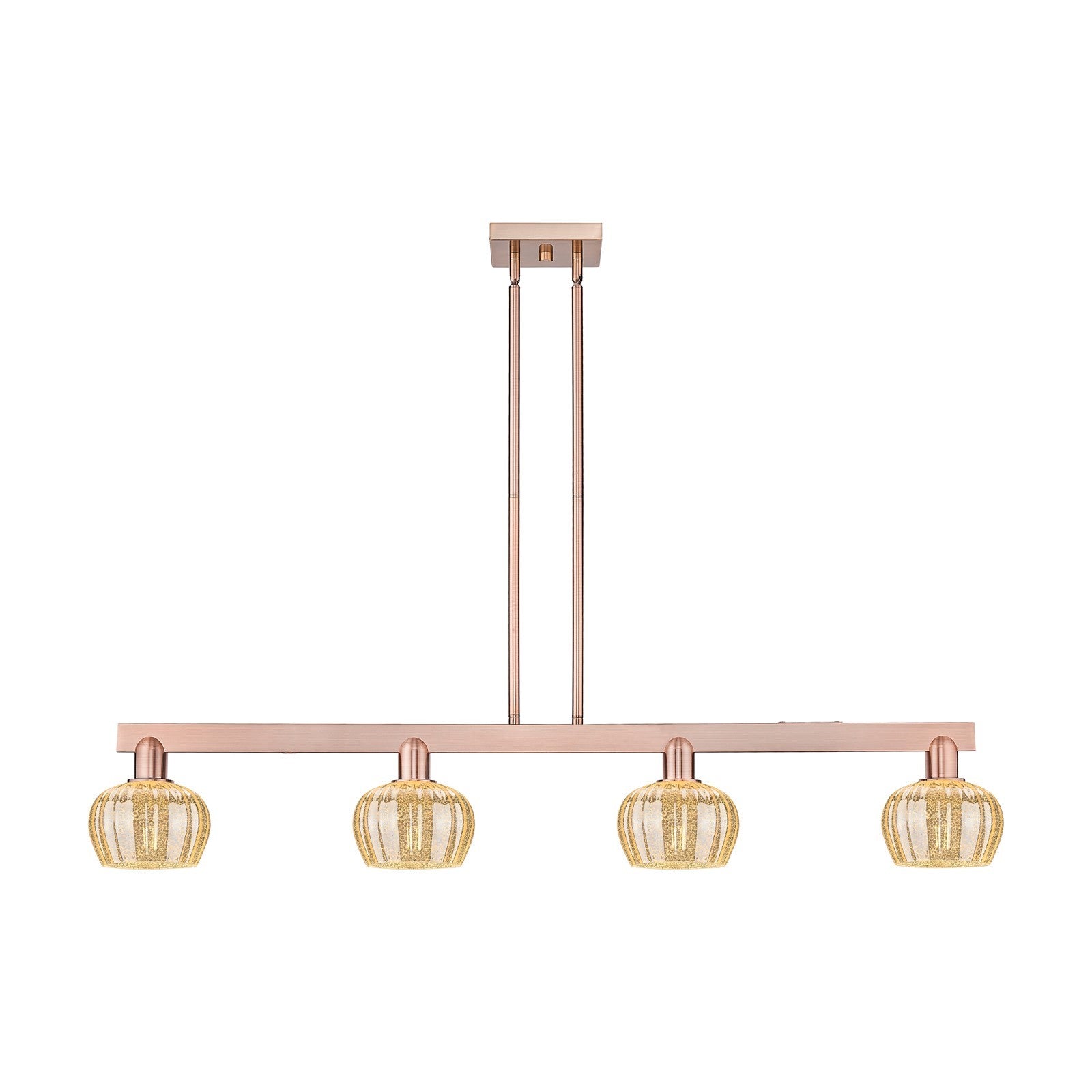 Innovations Fenton 49in 4-Light Island Light | Industrial Antique Copper Steel and Mercury Ribbed Glass | Kitchen Island | Model 716-4I-AC-G96