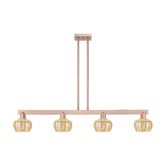 Innovations Fenton 49in 4-Light Island Light | Industrial Antique Copper Steel and Mercury Ribbed Glass | Kitchen Island | Model 716-4I-AC-G96