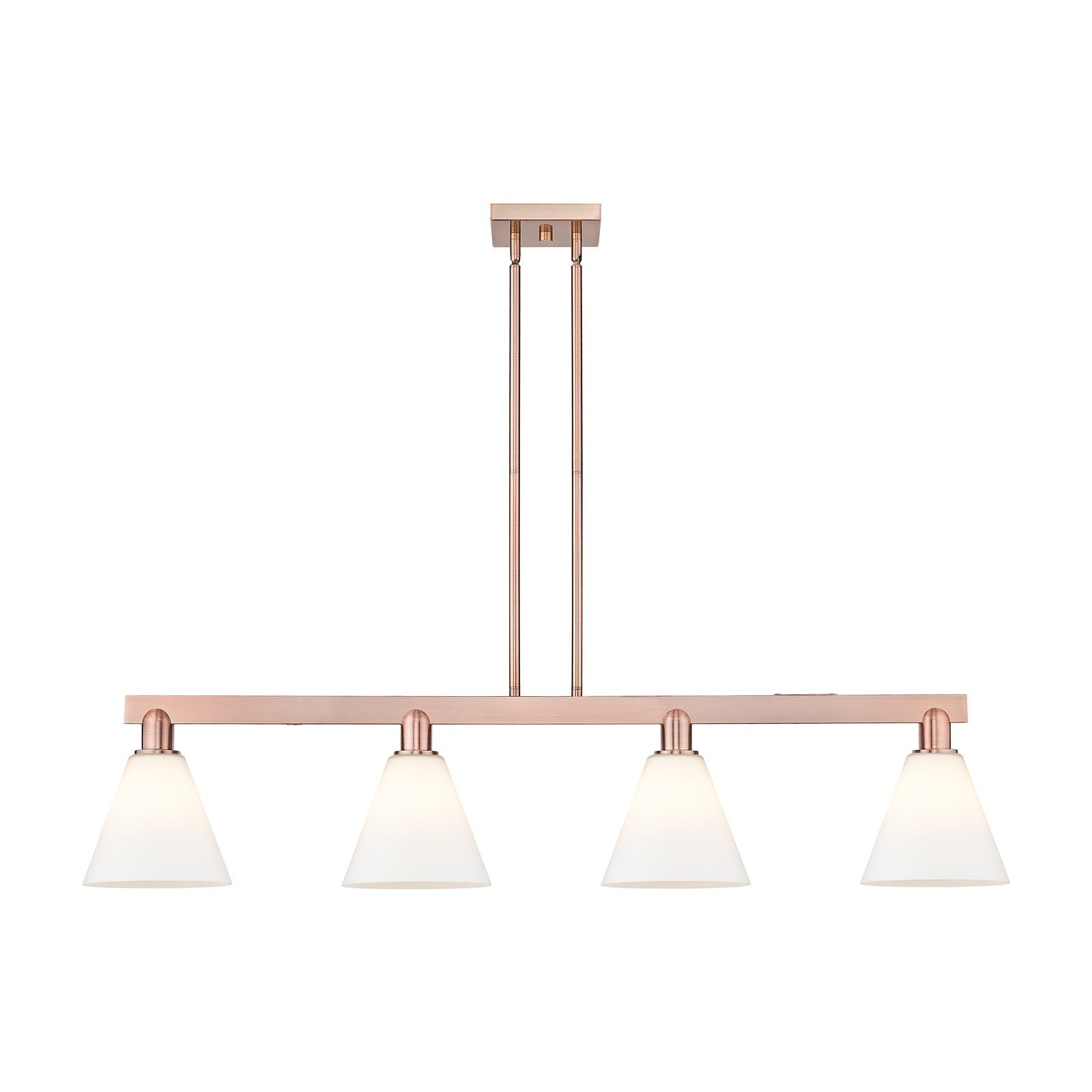 Innovations Berkshire Glass 51in 4-Light Island Light | Industrial Antique Copper Steel and Matte White Glass | Kitchen Island & | Model 716-4I-AC-GBC-81