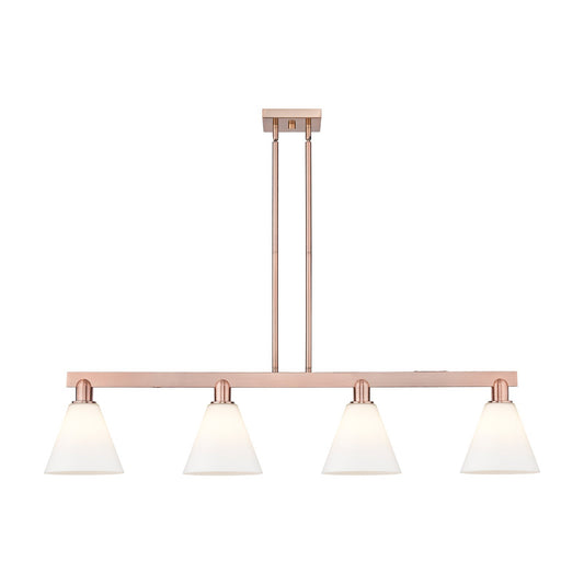 Innovations Berkshire Glass 51in 4-Light Island Light | Industrial Antique Copper Steel and Matte White Glass | Kitchen Island & | Model 716-4I-AC-GBC-81