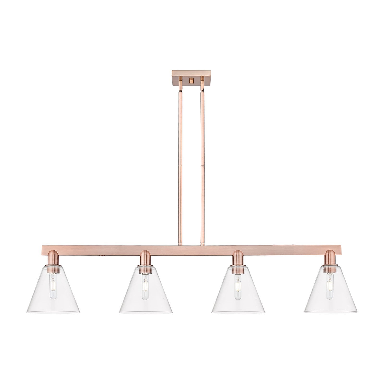 Innovations Berkshire Glass 51in 4-Light Island Light | Industrial Antique Copper Steel and Clear Glass | Kitchen Island & Dining | Model 716-4I-AC-GBC-82