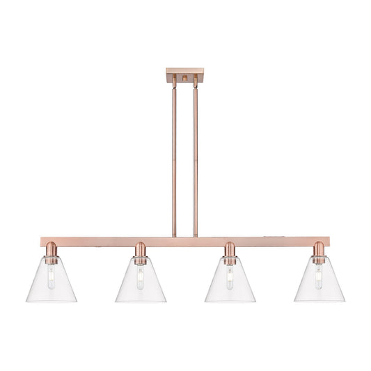 Innovations Berkshire Glass 51in 4-Light Island Light | Industrial Antique Copper Steel and Clear Glass | Kitchen Island & Dining | Model 716-4I-AC-GBC-82
