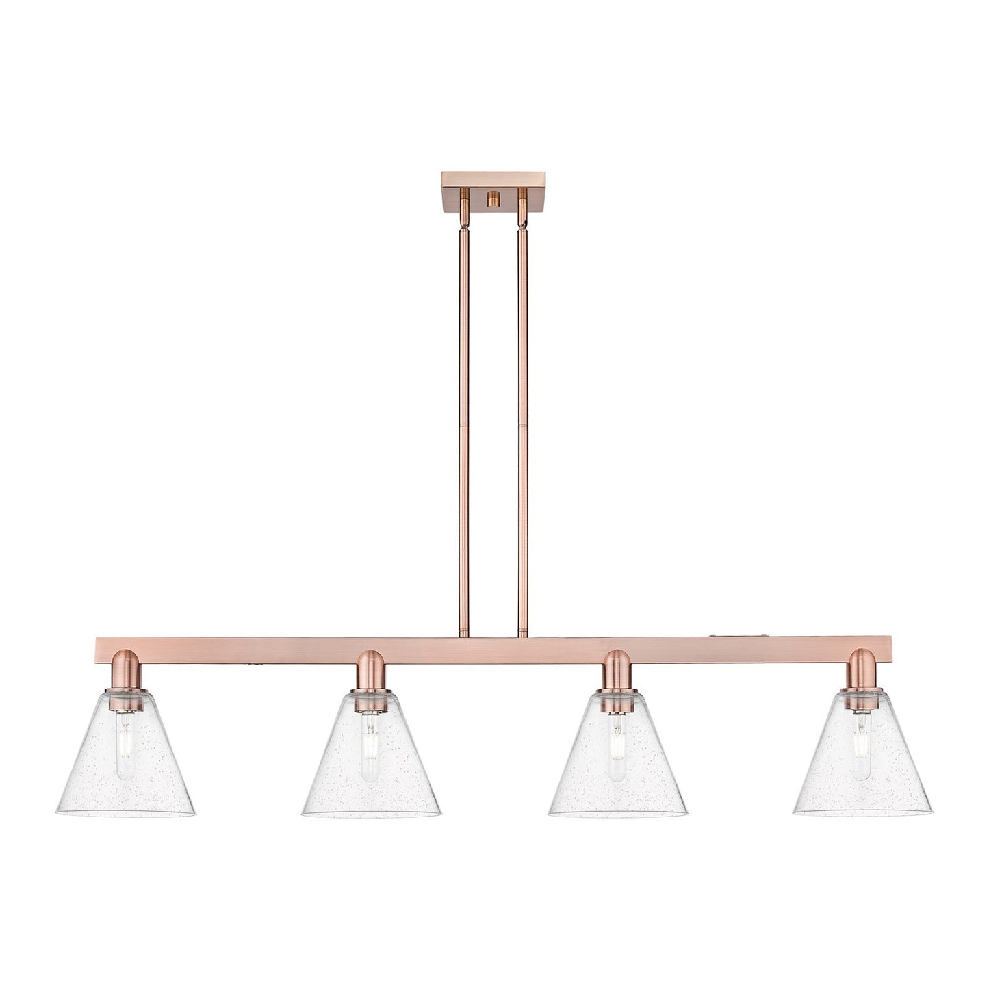Innovations Berkshire Glass 51in 4-Light Island Light | Industrial Antique Copper Steel and Seedy Glass | Kitchen Island | Model 716-4I-AC-GBC-84