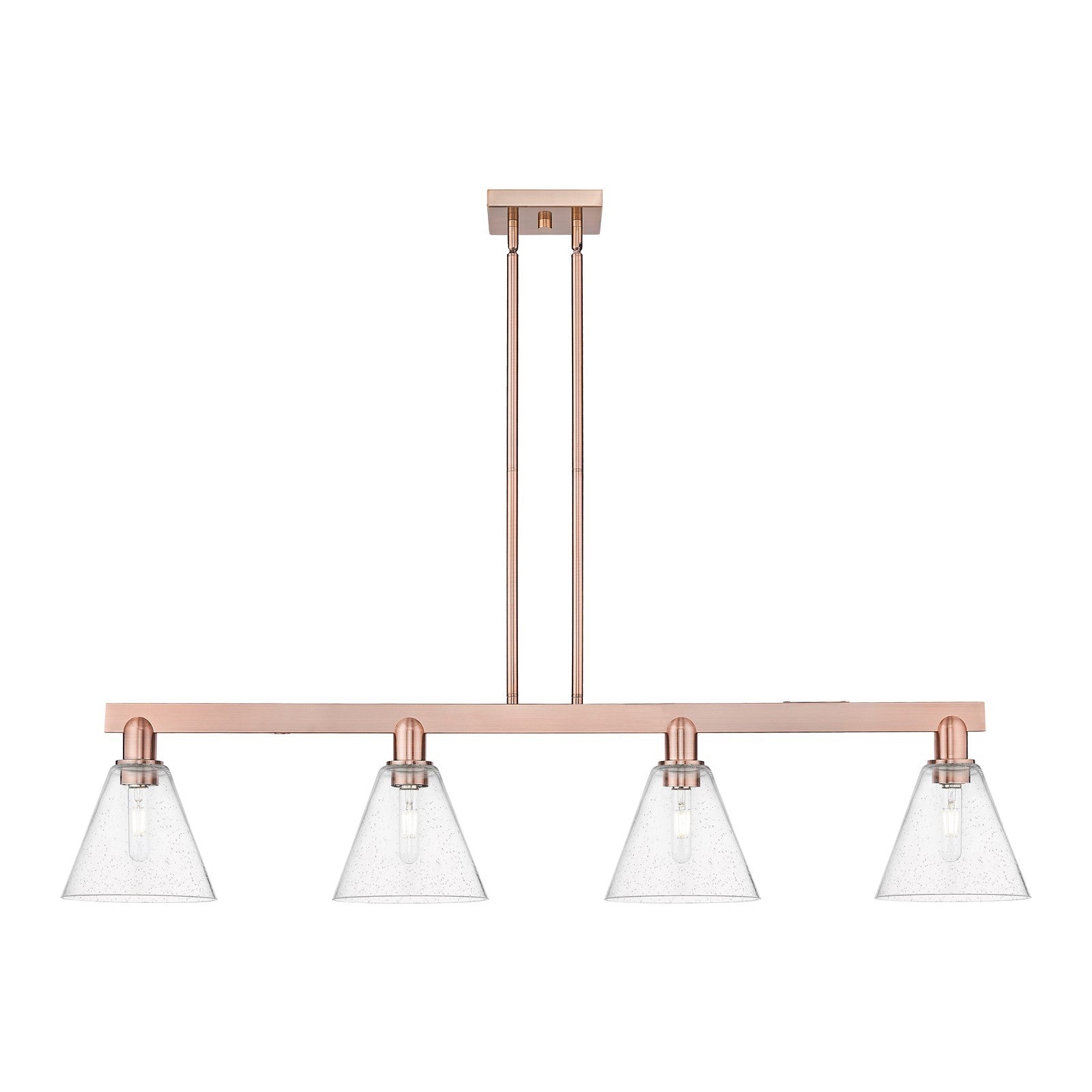 Innovations Berkshire Glass 51in 4-Light Island Light | Industrial Antique Copper Steel and Seedy Glass | Kitchen Island | Model 716-4I-AC-GBC-84