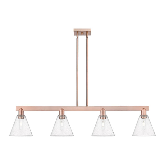 Innovations Berkshire Glass 51in 4-Light Island Light | Industrial Antique Copper Steel and Seedy Glass | Kitchen Island | Model 716-4I-AC-GBC-84