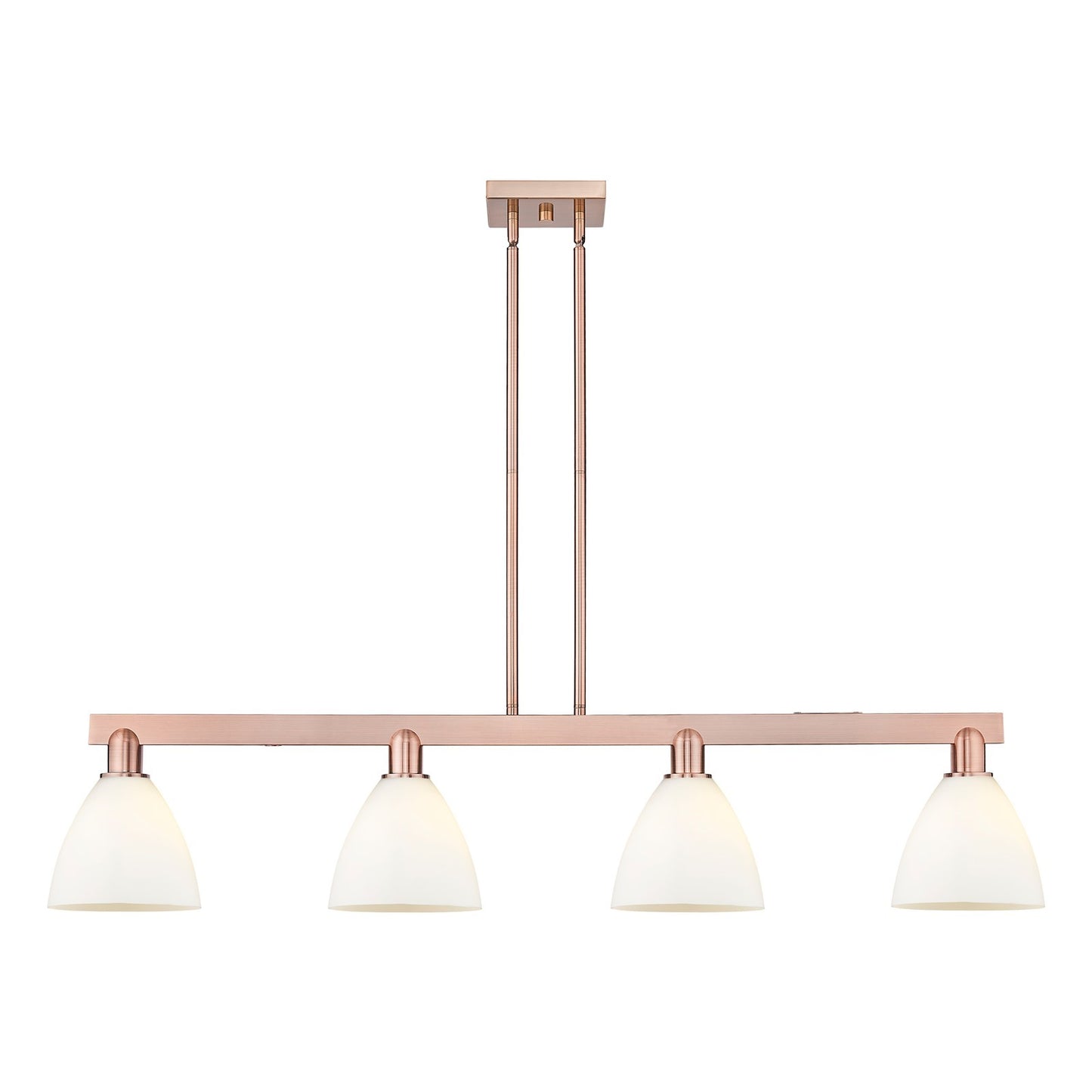 Innovations Bristol 50in 4-Light Island Light | Industrial Antique Copper Steel and Matte White Glass | Kitchen Island & Dining | Model 716-4I-AC-GBD-751