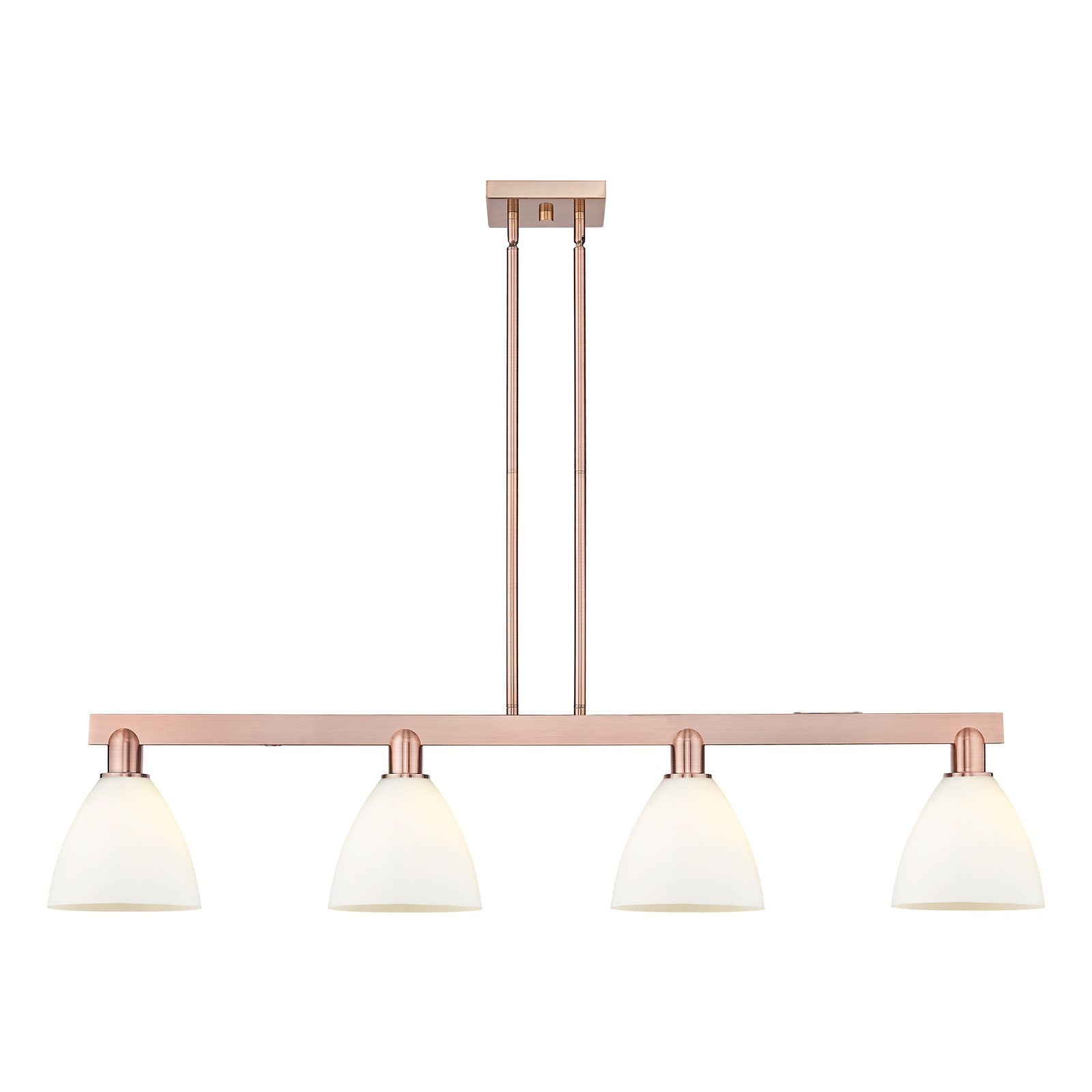 Innovations Bristol 50in 4-Light Island Light | Industrial Antique Copper Steel and Matte White Glass | Kitchen Island & Dining | Model 716-4I-AC-GBD-751