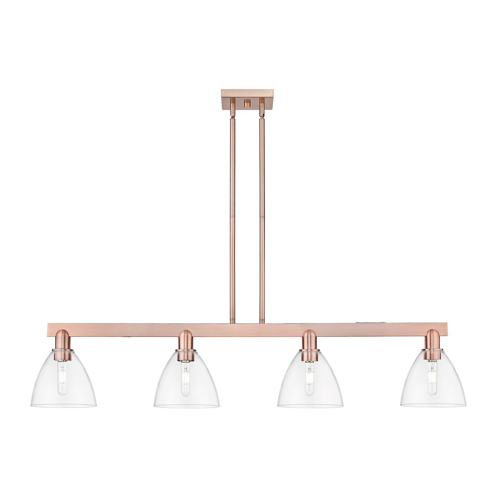 Innovations Bristol 50in 4-Light Island Light | Industrial Antique Copper Steel and Clear Glass | Kitchen Island & Dining Room | Model 716-4I-AC-GBD-752