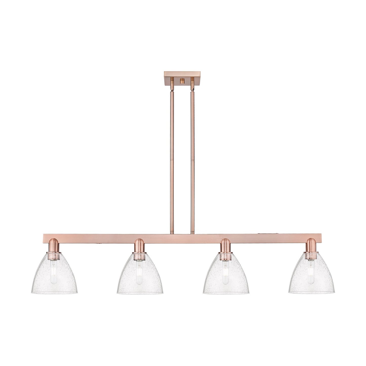 Innovations Bristol 50in 4-Light Island Light | Industrial Antique Copper Steel and Seedy Glass | Kitchen Island & Dining Room | Model 716-4I-AC-GBD-754