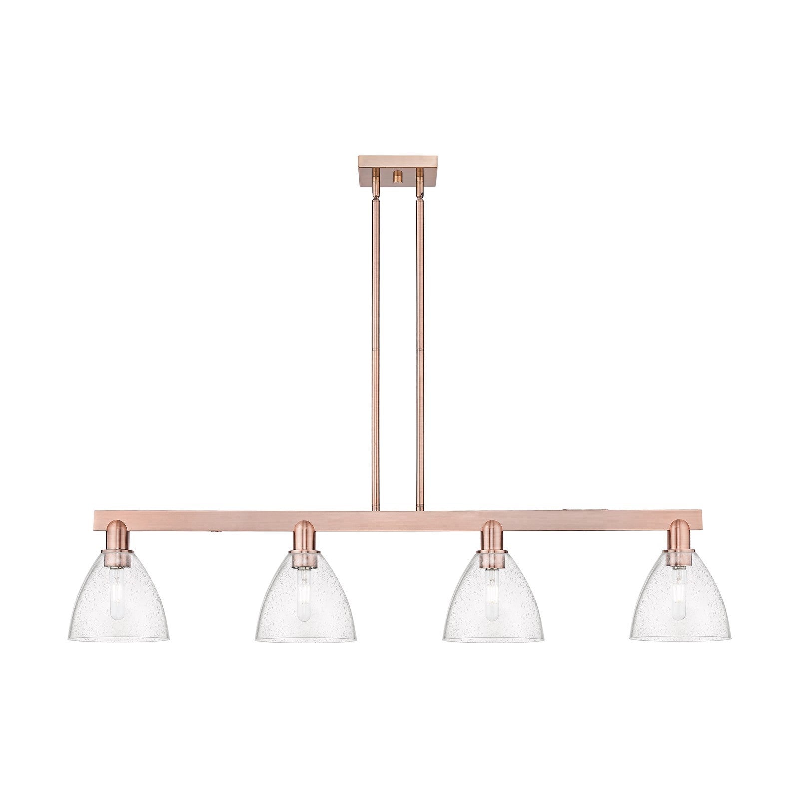 Innovations Bristol 50in 4-Light Island Light | Industrial Antique Copper Steel and Seedy Glass | Kitchen Island & Dining Room | Model 716-4I-AC-GBD-754