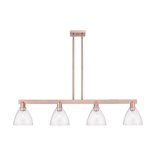 Innovations Bristol 50in 4-Light Island Light | Industrial Antique Copper Steel and Seedy Glass | Kitchen Island & Dining Room | Model 716-4I-AC-GBD-754