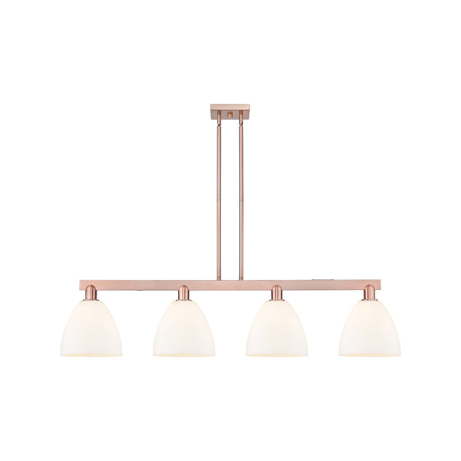 Innovations Bristol 52in 4-Light Island Light | Industrial Antique Copper Steel and Matte White Glass | Kitchen Island & Dining | Model 716-4I-AC-GBD-91