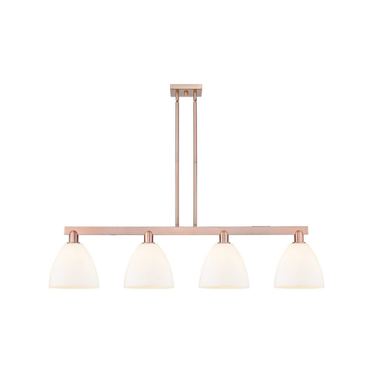 Innovations Bristol 52in 4-Light Island Light | Industrial Antique Copper Steel and Matte White Glass | Kitchen Island & Dining | Model 716-4I-AC-GBD-91