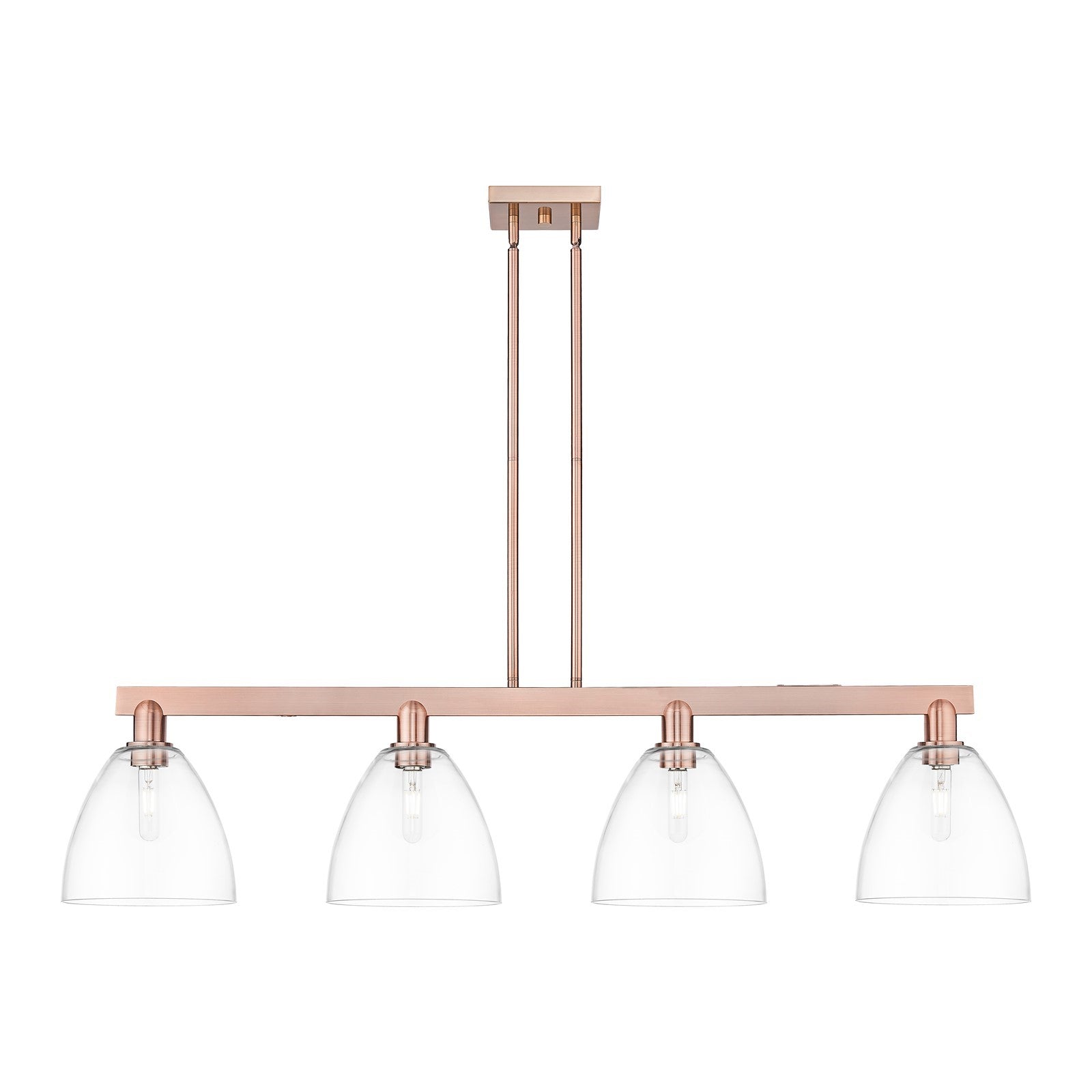 Innovations Bristol 52in 4-Light Island Light | Industrial Antique Copper Steel and Clear Glass | Kitchen Island & Dining Room | Model 716-4I-AC-GBD-92