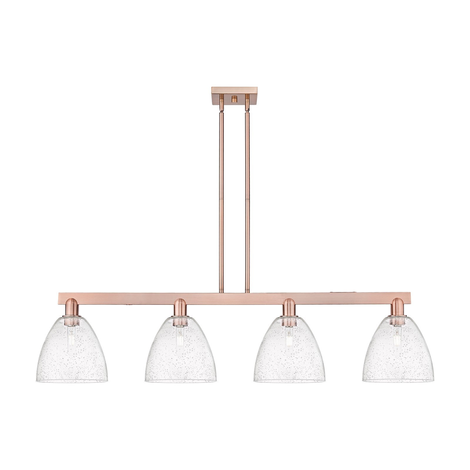 Innovations Bristol 52in 4-Light Island Light | Industrial Antique Copper Steel and Seedy Glass | Kitchen Island & Dining Room | Model 716-4I-AC-GBD-94