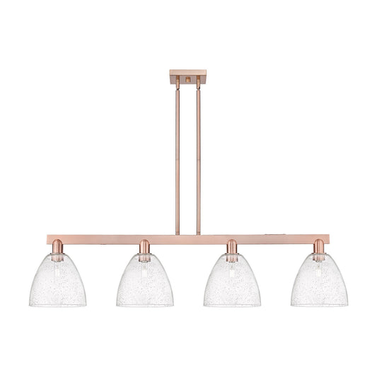 Innovations Bristol 52in 4-Light Island Light | Industrial Antique Copper Steel and Seedy Glass | Kitchen Island & Dining Room | Model 716-4I-AC-GBD-94