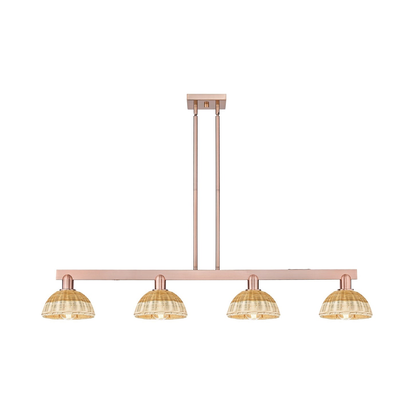 Innovations Natural Ballston Dome 48in 4-Light Island Light | Farmhouse Antique Copper Steel and Natural Fiber Basketweave | Model 716-4I-AC-NBD2-75-NAT