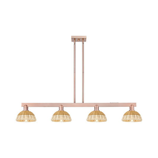 Innovations Natural Ballston Dome 48in 4-Light Island Light | Farmhouse Antique Copper Steel and Natural Fiber Basketweave | Model 716-4I-AC-NBD2-75-NAT