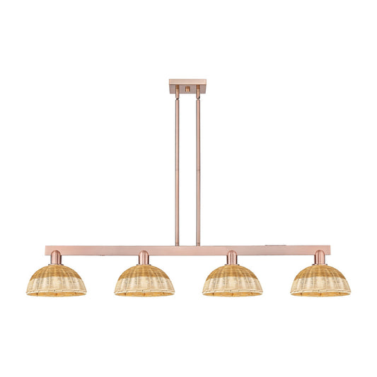 Innovations Bristol Natural II 52in 4-Light Island Light | Industrial Antique Copper Steel and Natural Fiber Dome Shade | Model 716-4I-AC-NBD2-9-NAT