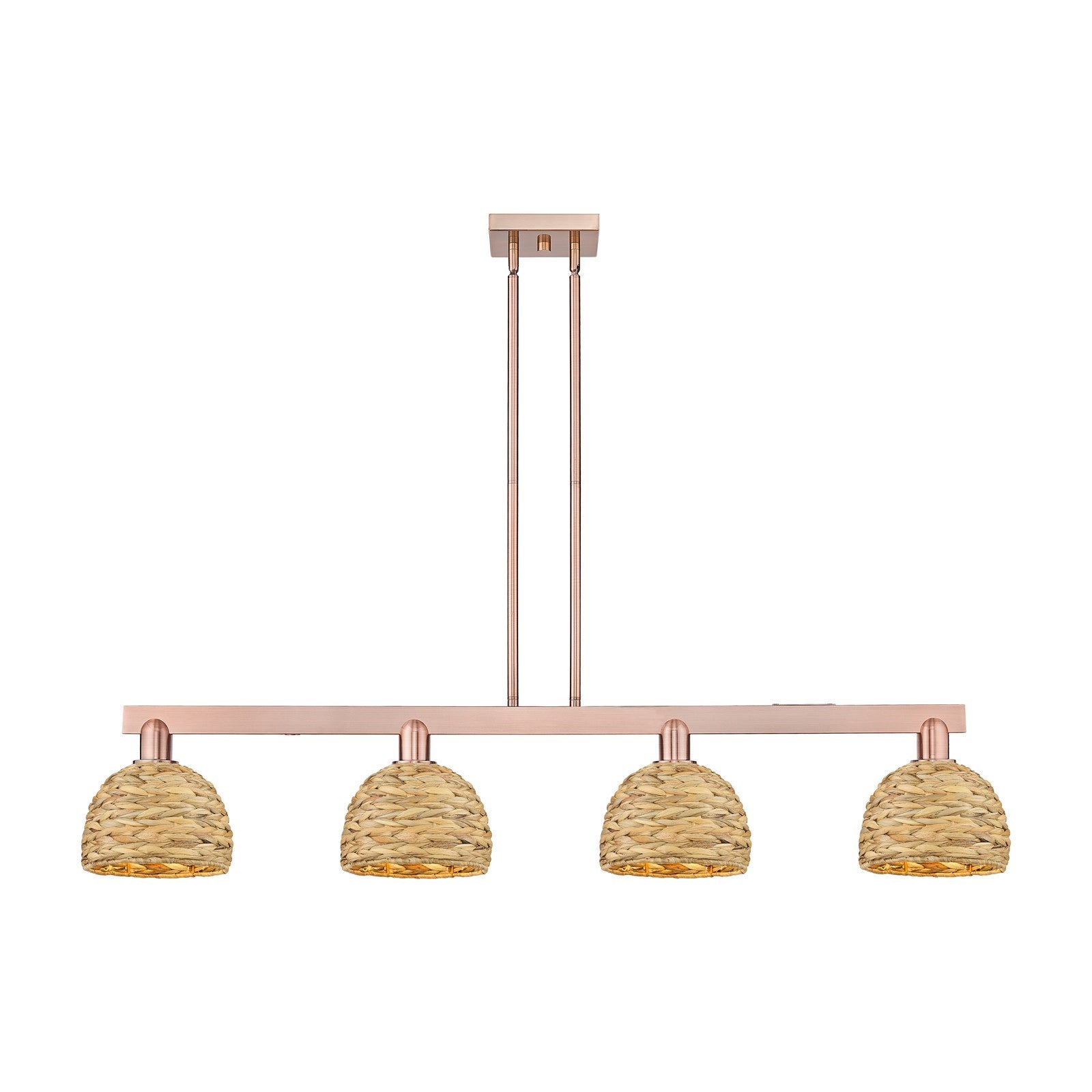 Innovations Arcadia 51in 4-Light Island Light | Industrial Antique Copper Steel and Natural Rattan | Kitchen Island & Dining | Model 716-4I-AC-RBD-8-NAT