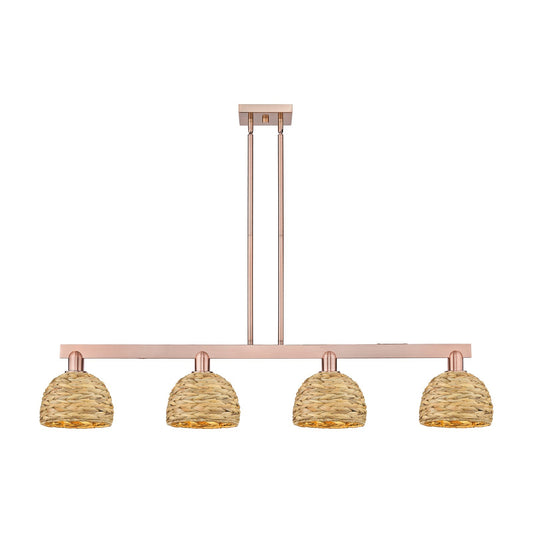 Innovations Arcadia 51in 4-Light Island Light | Industrial Antique Copper Steel and Natural Rattan | Kitchen Island & Dining | Model 716-4I-AC-RBD-8-NAT