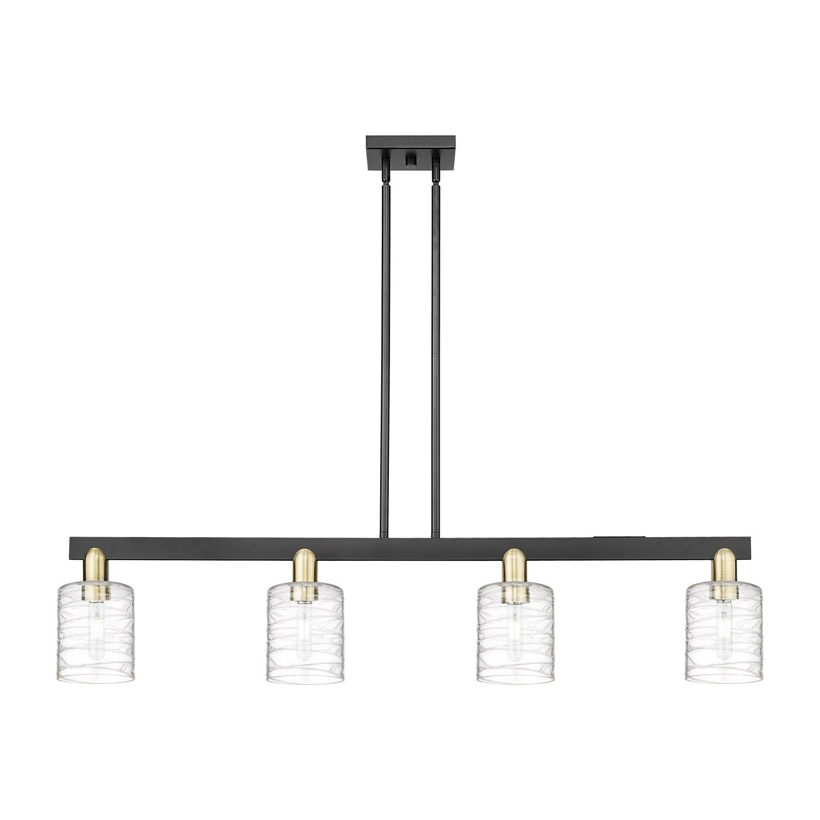 Innovations Cobbleskill 48in 4-Light Island Light | Industrial Black Antique Brass Steel and Deco Swirl Clear Glass | Kitchen | Model 716-4I-BAB-G1113