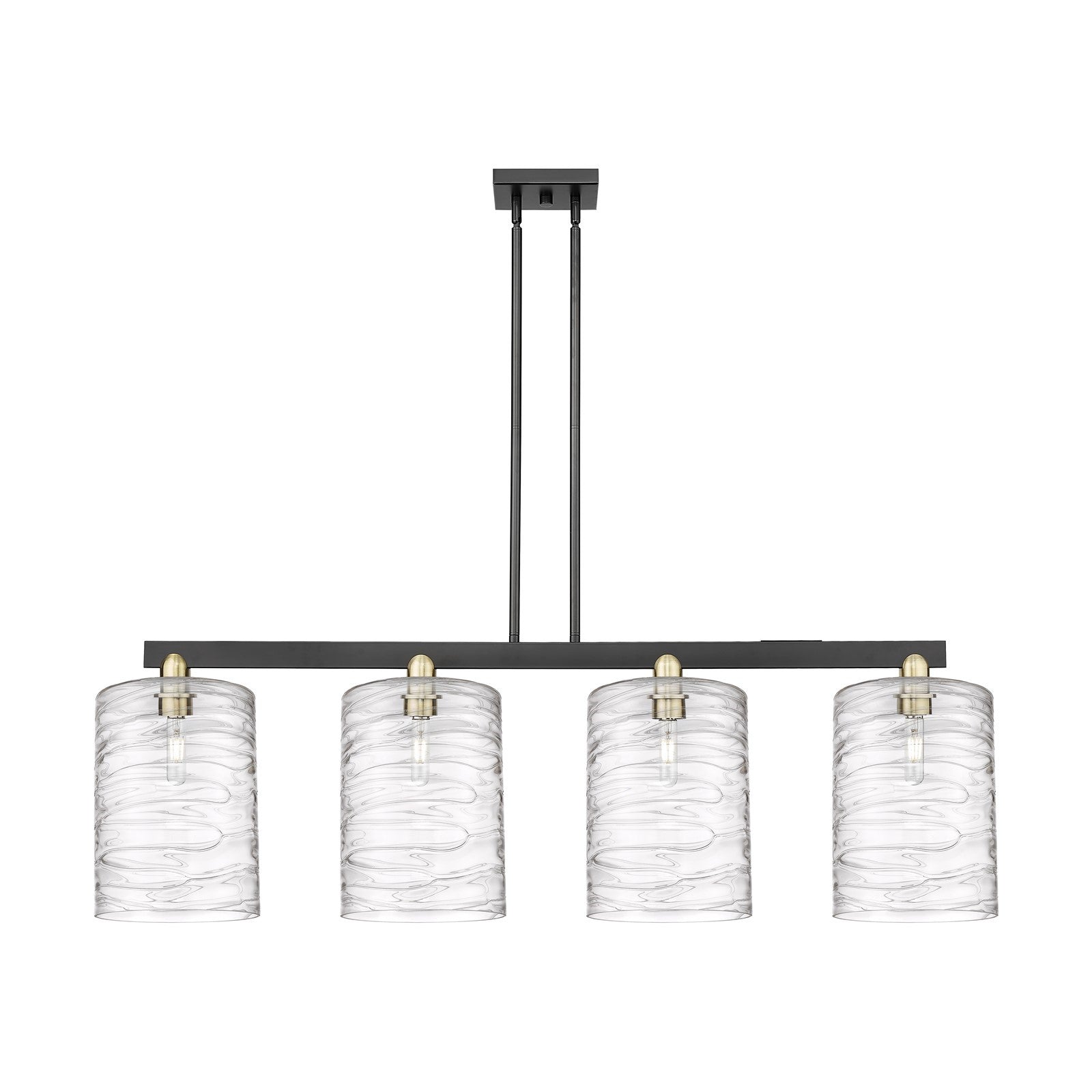 Innovations Cobbleskill 52in 4-Light Island Light | Industrial Black Antique Brass and Deco Swirl Glass | Kitchen Island & | Model 716-4I-BAB-G1113-L