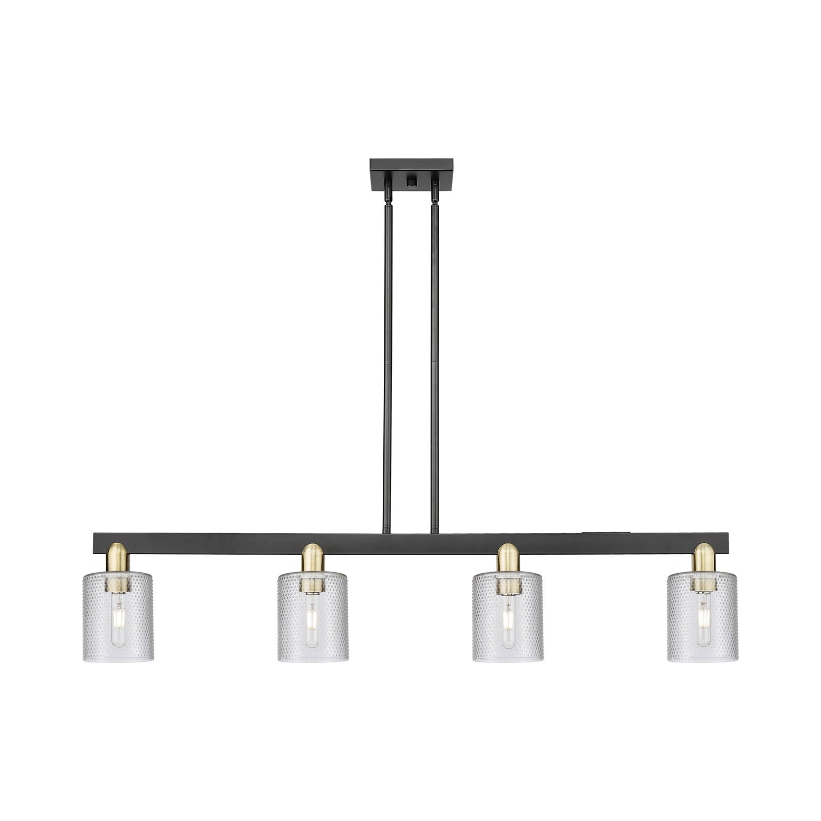Innovations Cobbleskill 48in 4-Light Island Light | Industrial Black Antique Brass Steel and Clear Glass | Kitchen Island & Dining | Model 716-4I-BAB-G112