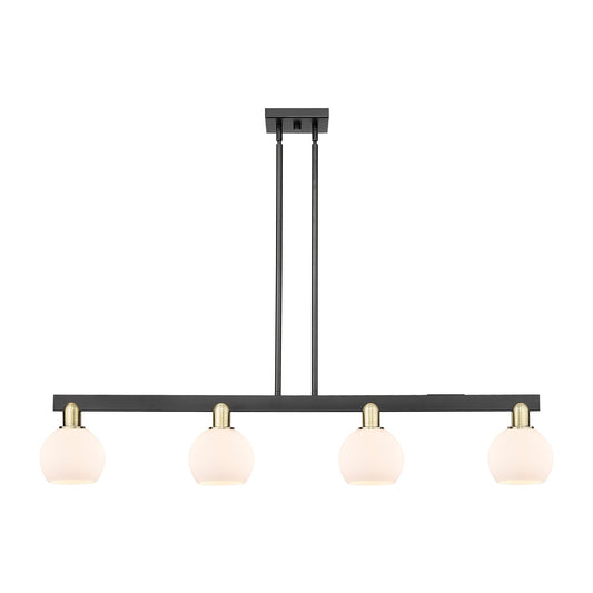 Innovations Athens 49in 4-Light Island Light | Industrial Black Antique Brass Steel and Matte White Glass | Kitchen Island & | Model 716-4I-BAB-G121-6