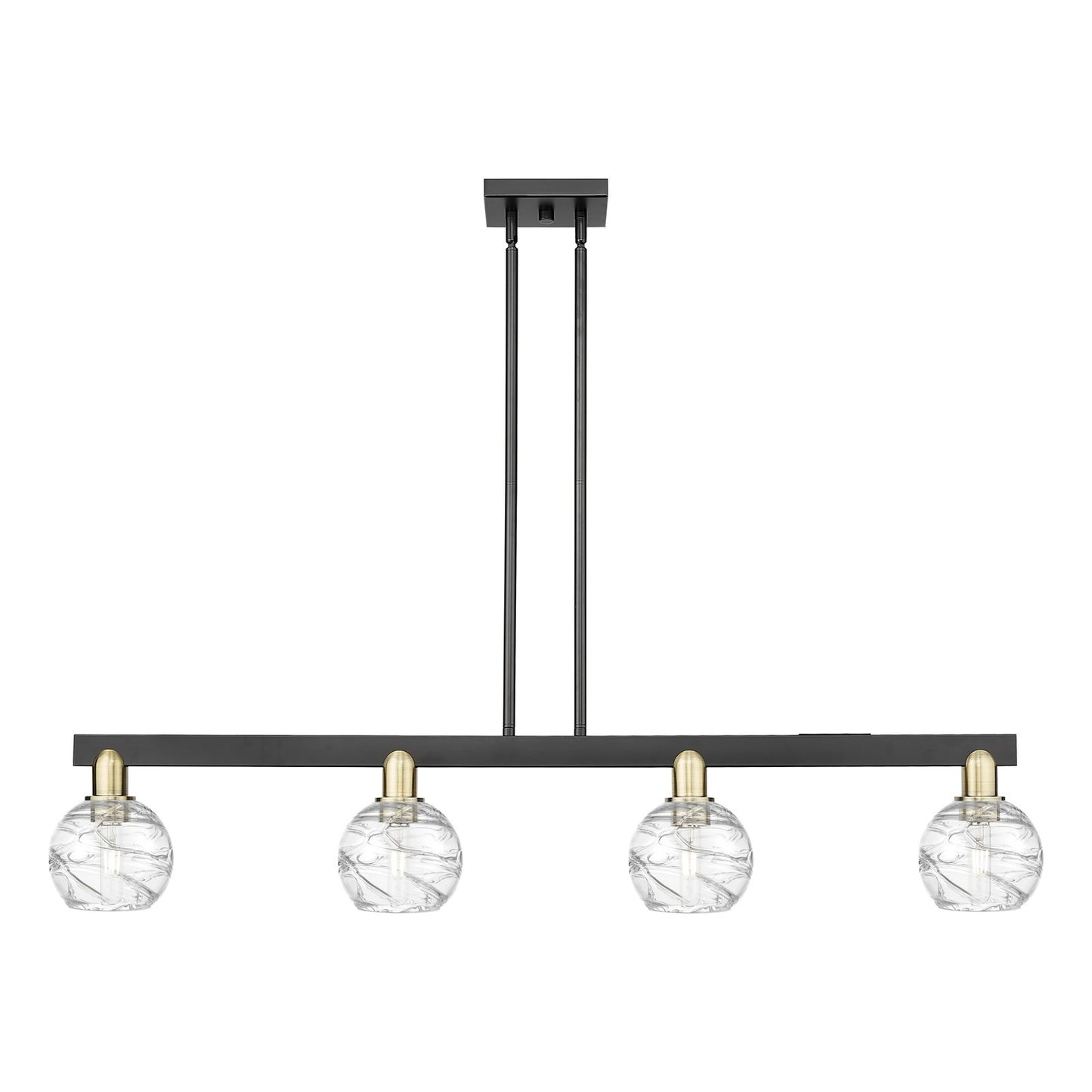 Innovations Athens Deco Swirl 48in 4-Light Island Light | Industrial Black Antique Brass Steel and Clear Deco Swirl Glass | Model 716-4I-BAB-G1213-6CL