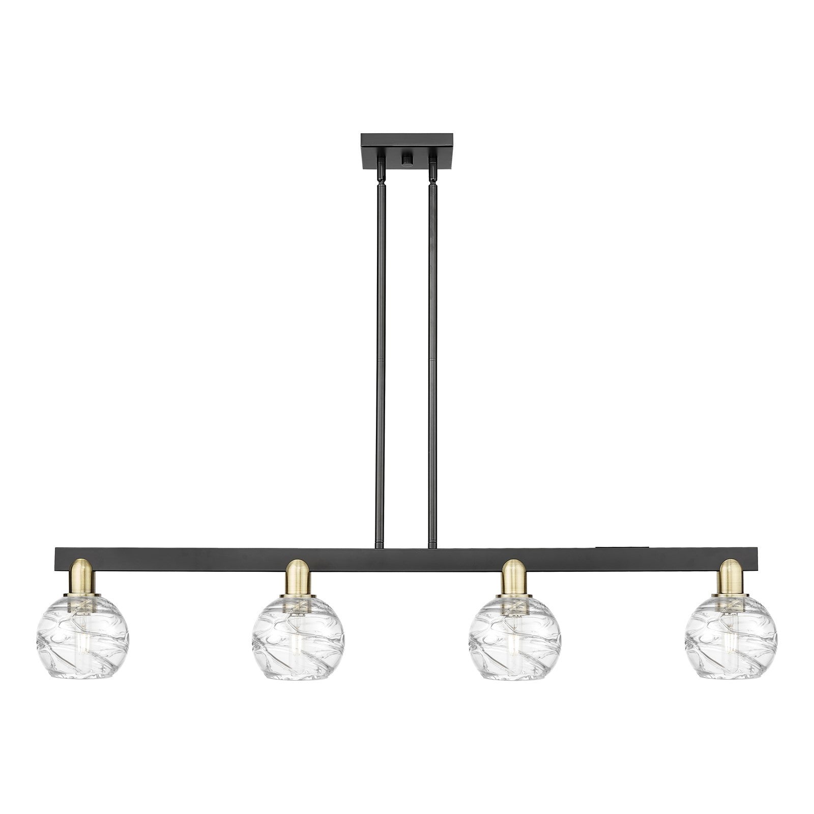 Innovations Athens Deco Swirl 48in 4-Light Island Light | Industrial Black Antique Brass Steel and Clear Deco Swirl Glass | Model 716-4I-BAB-G1213-6CL