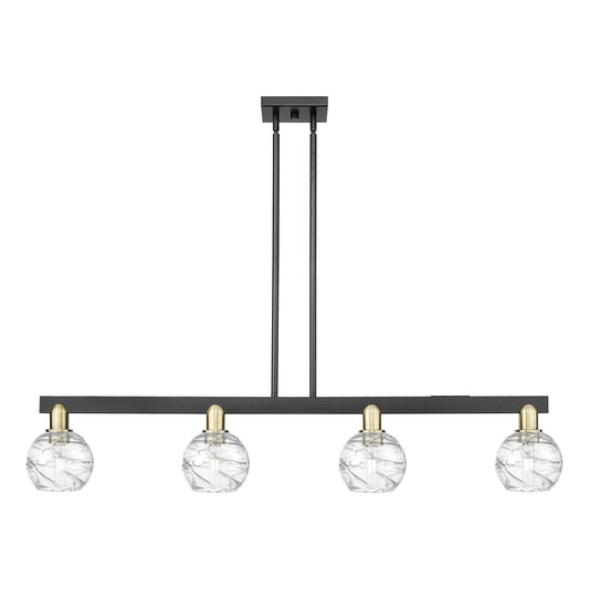 Innovations Athens Deco Swirl 48in 4-Light Island Light | Industrial Black Antique Brass Steel and Clear Deco Swirl Glass | Model 716-4I-BAB-G1213-6CL