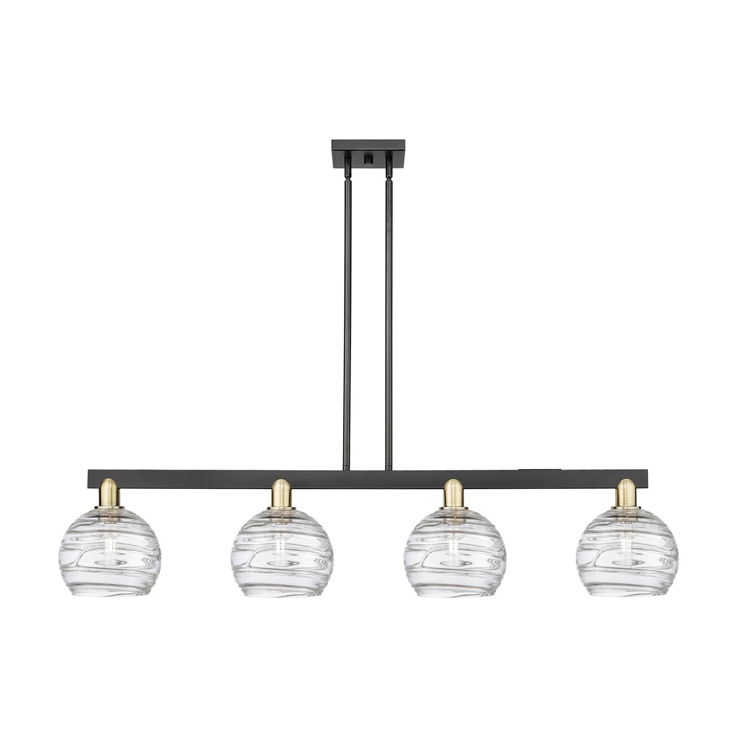 Innovations Athens Deco Swirl 51in 4-Light Island Light | Industrial Black Antique Brass and Clear Deco Swirl Glass | Kitchen | Model 716-4I-BAB-G1213-8CL