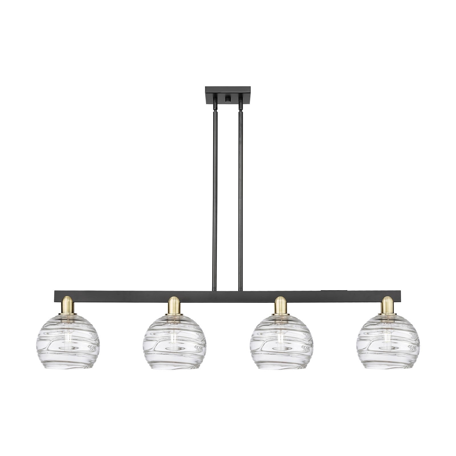 Innovations Athens Deco Swirl 51in 4-Light Island Light | Industrial Black Antique Brass and Clear Deco Swirl Glass | Kitchen | Model 716-4I-BAB-G1213-8CL