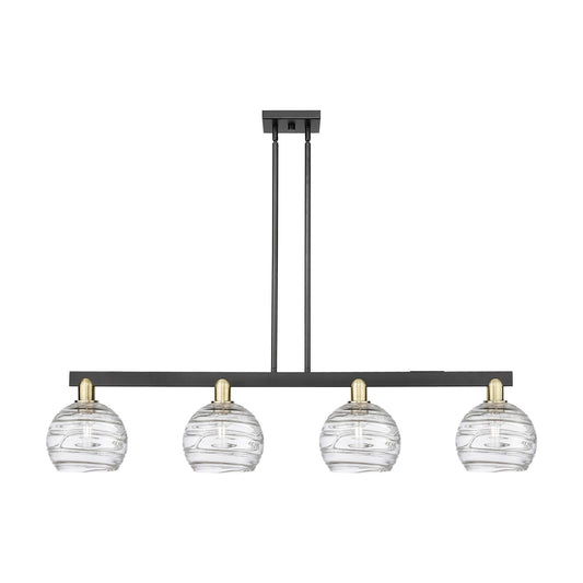 Innovations Athens Deco Swirl 51in 4-Light Island Light | Industrial Black Antique Brass and Clear Deco Swirl Glass | Kitchen | Model 716-4I-BAB-G1213-8CL