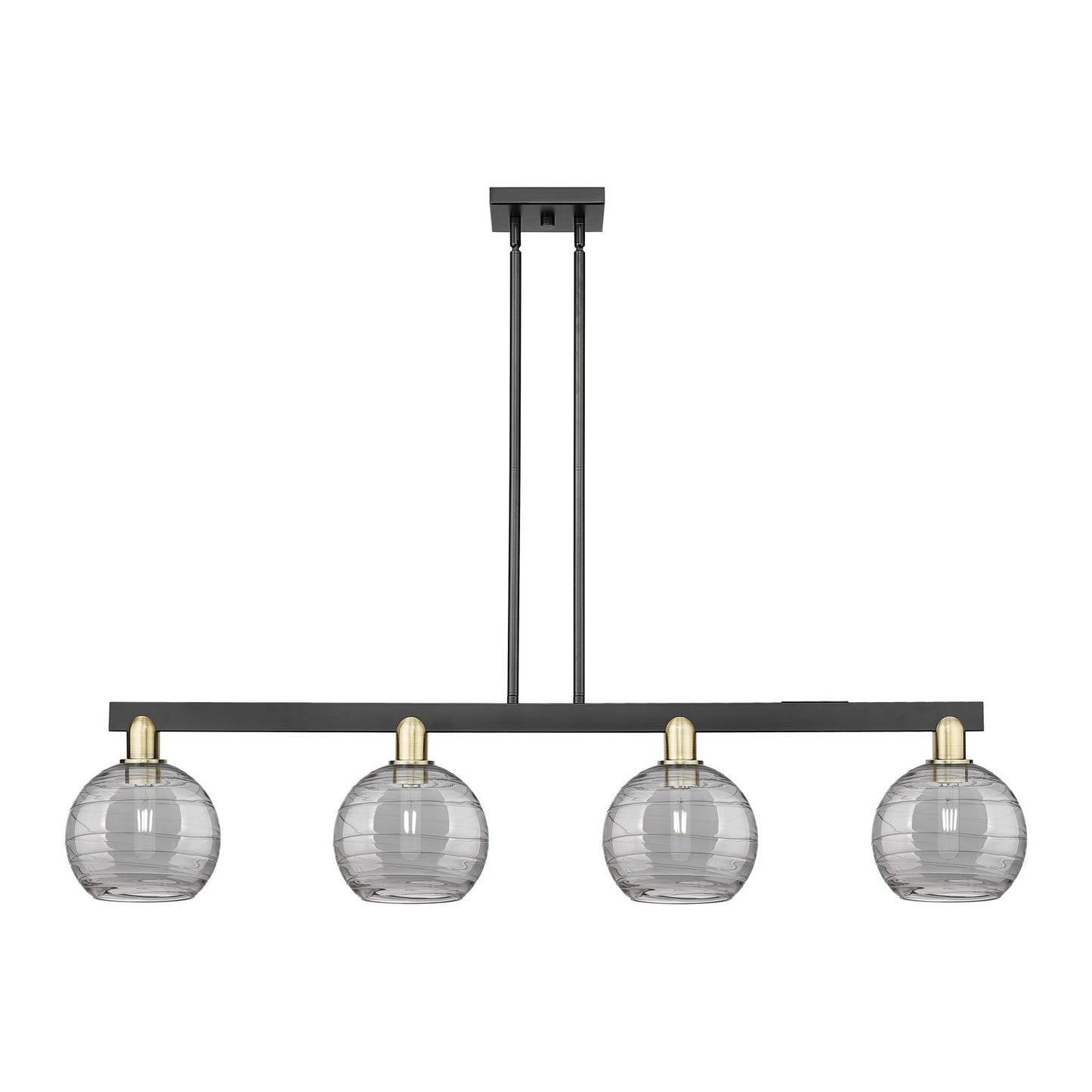 Innovations Athens Deco Swirl 51in 4-Light Island Light | Industrial Black Antique Brass and Light Smoke Glass | Kitchen | Model 716-4I-BAB-G1213-8SM