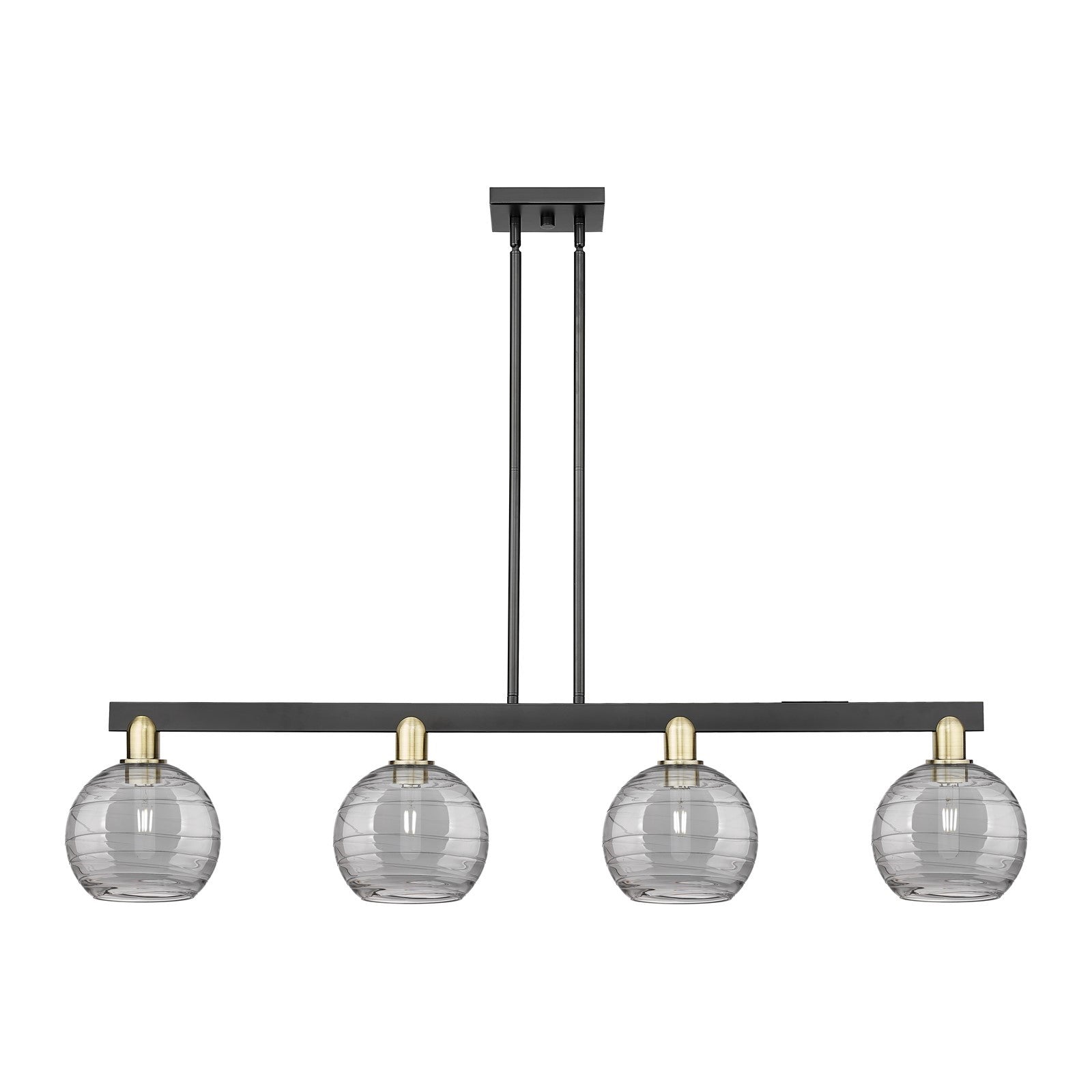 Innovations Athens Deco Swirl 51in 4-Light Island Light | Industrial Black Antique Brass and Light Smoke Glass | Kitchen | Model 716-4I-BAB-G1213-8SM