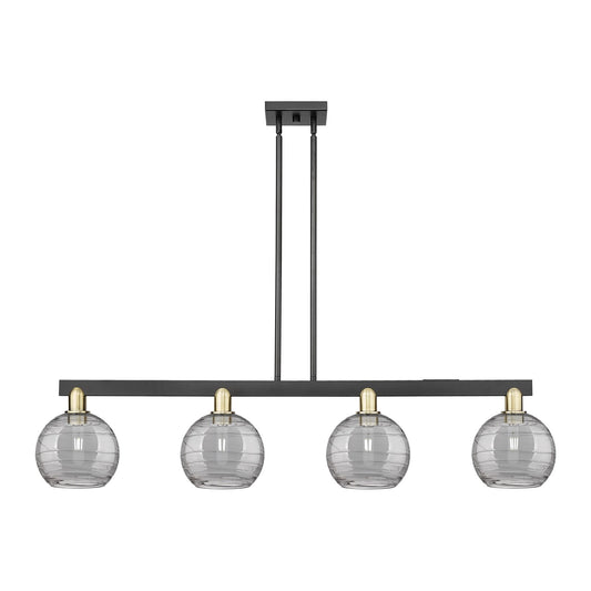 Innovations Athens Deco Swirl 51in 4-Light Island Light | Industrial Black Antique Brass and Light Smoke Glass | Kitchen | Model 716-4I-BAB-G1213-8SM
