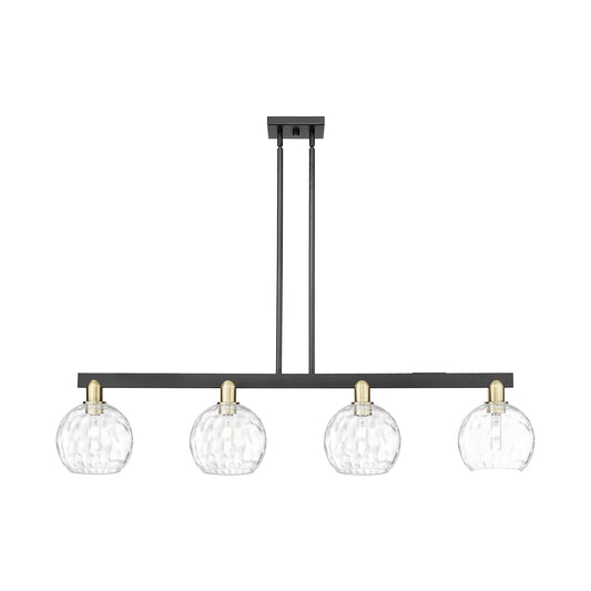 Innovations Athens Water Glass 51in 4-Light Island Light | Industrial Black Antique Brass and Clear Glass | Kitchen Island & | Model 716-4I-BAB-G1215-8