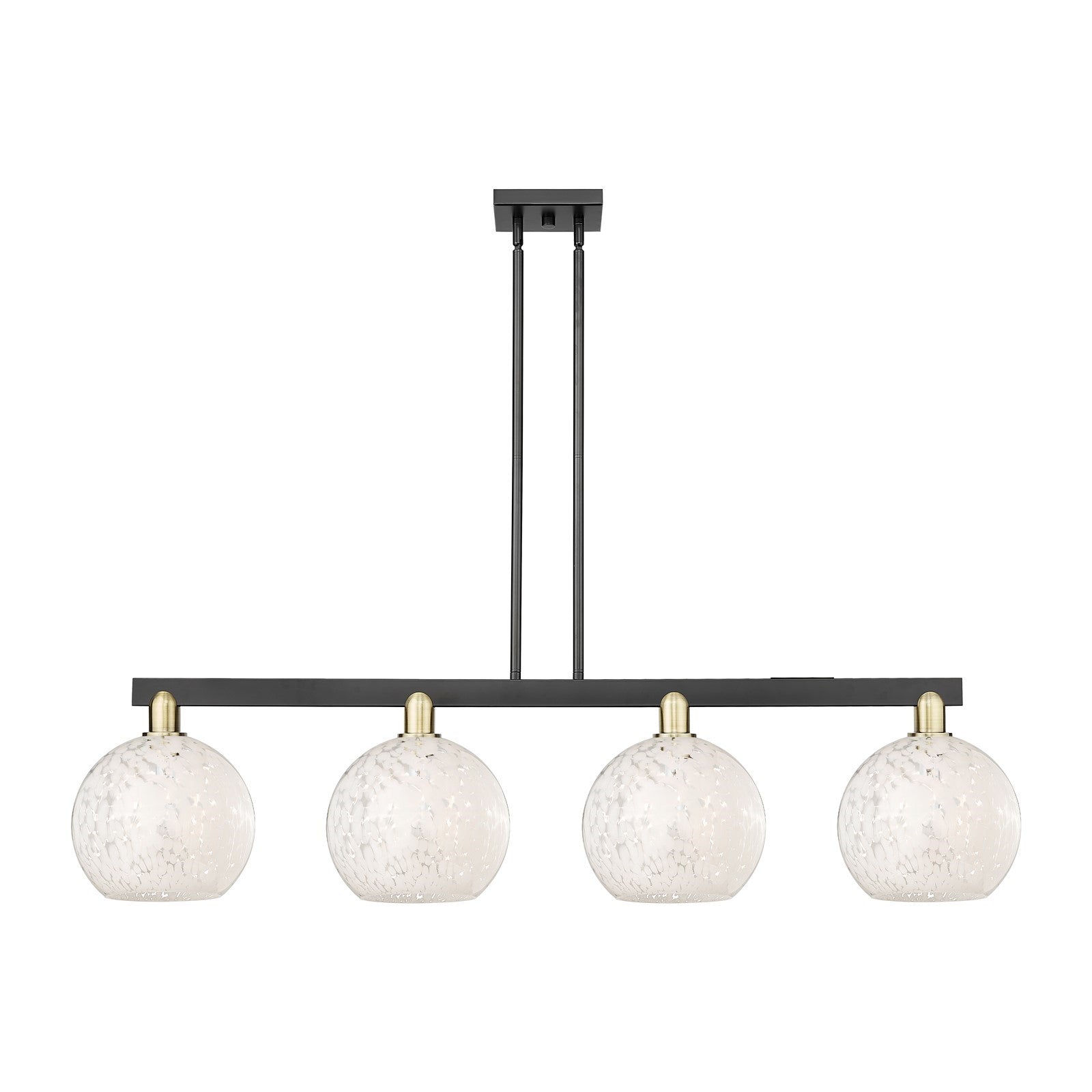 Innovations Lighting White Mouchette 53in 4-Light Island Light | Industrial Black Antique Brass and White Glass | Kitchen | Model 716-4I-BAB-G1216-10WM