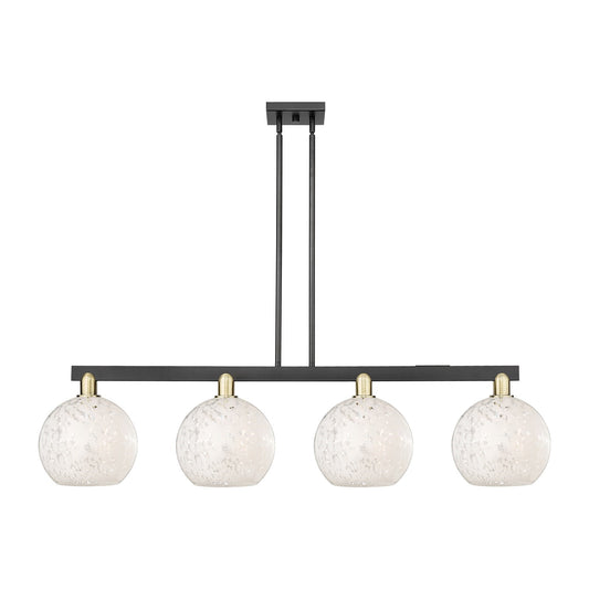 Innovations Lighting White Mouchette 53in 4-Light Island Light | Industrial Black Antique Brass and White Glass | Kitchen | Model 716-4I-BAB-G1216-10WM