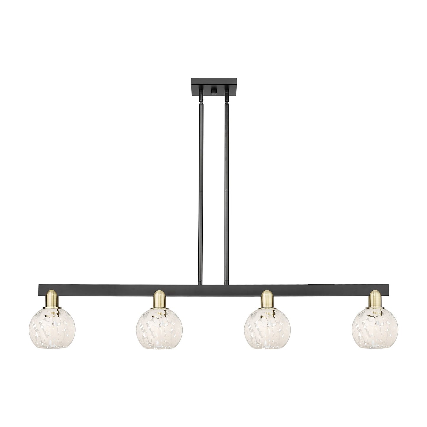 Innovations Lighting White Mouchette 49in 4-Light Island Light | Industrial Black Antique Brass and White Glass | Kitchen | Model 716-4I-BAB-G1216-6WM