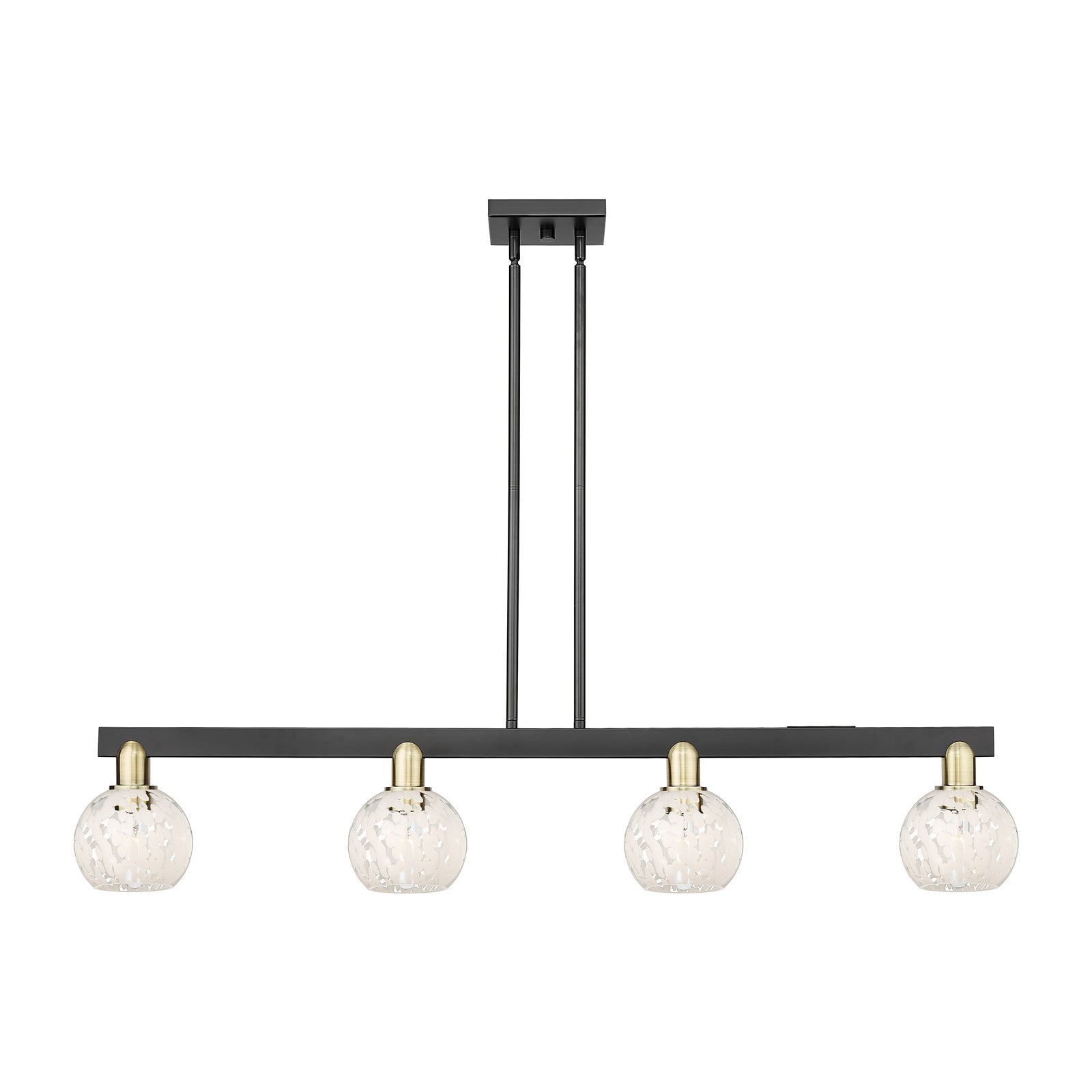 Innovations Lighting White Mouchette 49in 4-Light Island Light | Industrial Black Antique Brass and White Glass | Kitchen | Model 716-4I-BAB-G1216-6WM