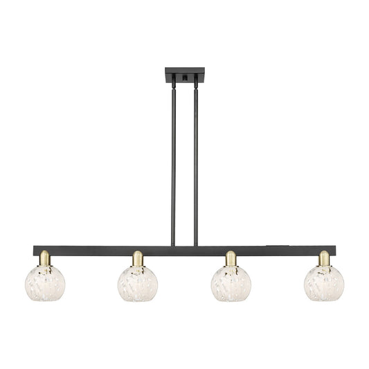 Innovations Lighting White Mouchette 49in 4-Light Island Light | Industrial Black Antique Brass and White Glass | Kitchen | Model 716-4I-BAB-G1216-6WM