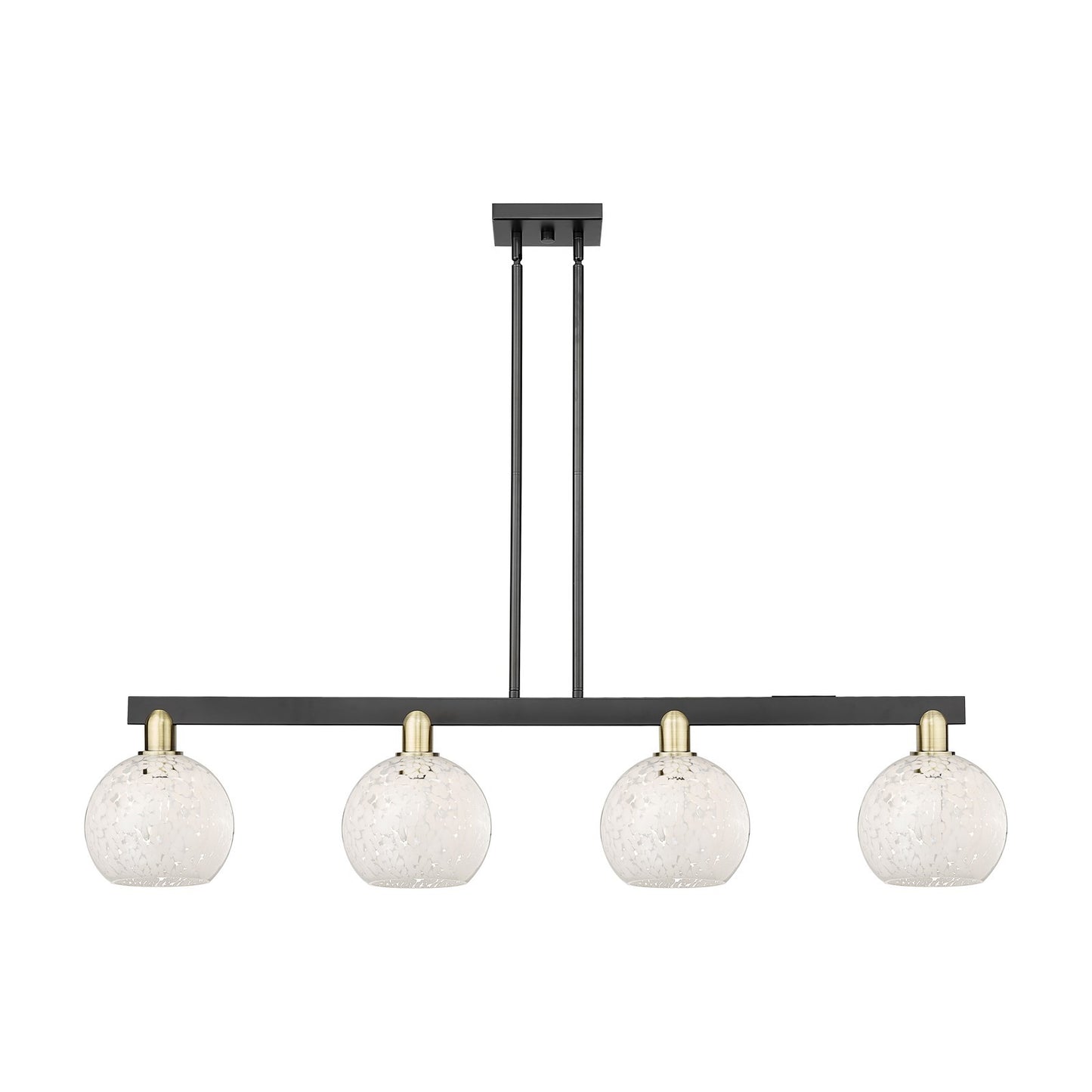 Innovations Lighting White Mouchette 51in 4-Light Island Light | Industrial Black Antique Brass and White Glass | Kitchen | Model 716-4I-BAB-G1216-8WM