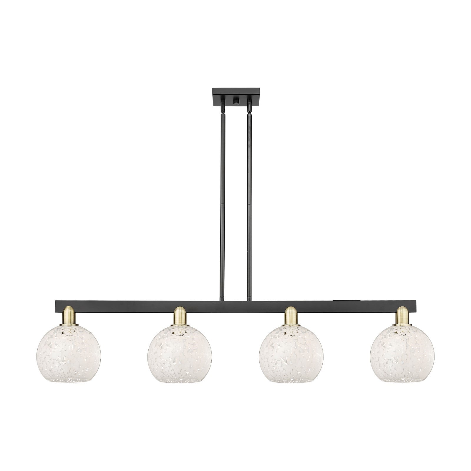 Innovations Lighting White Mouchette 51in 4-Light Island Light | Industrial Black Antique Brass and White Glass | Kitchen | Model 716-4I-BAB-G1216-8WM